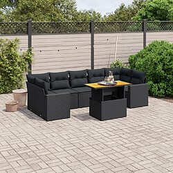 Maison Chic Ensemble Tables et chaises d'extérieur 8 pcs avec coussins,Salon de jardin noir résine tressée -GKD202797