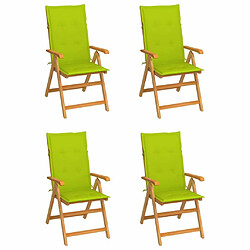 Maison Chic Lot de 4 Chaises de jardin,Fauteuil d'extérieur avec coussins vert vif Bois de teck -MN10353