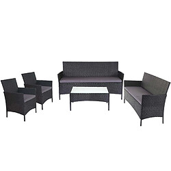 Decoshop26 Salon de jardin en polyrotin avec fauteuils bancs et table anthracite coussin anthracite 04_0005727