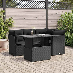 vidaXL Salon de jardin 5 pcs avec coussins noir résine tressée