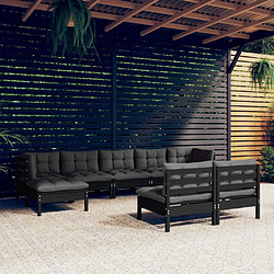 vidaXL Salon de jardin 9 pcs avec coussins Noir Bois de pin