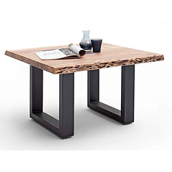 Pegane Table basse en bois d'acacia massif naturel et acier anthracite - L.75 x H.45 x P.75 cm