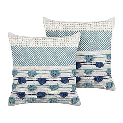 Beliani Lot de 2 coussins DATURA Coton 45 x 45 cm Géométrique Bleu