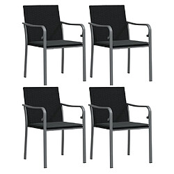 vidaXL Chaises de jardin avec coussins lot de 4 noir 56x59x84 cm rotin