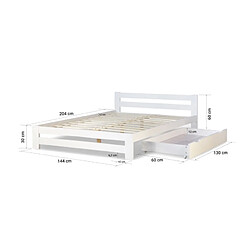 Homestyle4U Lit Double en Bois Blanc 140x200 avec tiroir de lit et sommier a lattes