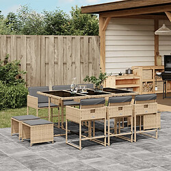 Maison Chic Ensemble à manger d'extérieur 11 pcs avec coussins,Salon de jardin,Mobilier de jardin mélange beige -GKD646413