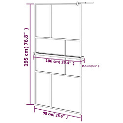 vidaXL Paroi de douche avec étagère Noir 100x195cm Verre ESG&Aluminium pas cher