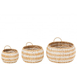 Dansmamaison Set De 3 Paniers Lys Ronds Plats Herbe Naturel/Blanc