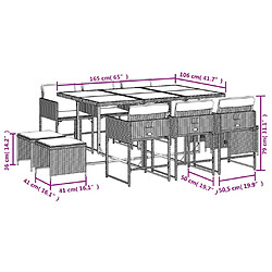 vidaXL Ensemble à manger de jardin et coussins 11 pcs marron rotin pas cher