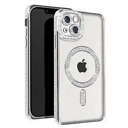 Avizar Coque Diamant pour iPhone 13 Protection MagSafe Contour Strass Argent