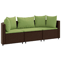 vidaXL Salon de jardin avec coussins 3 pcs marron résine tressée