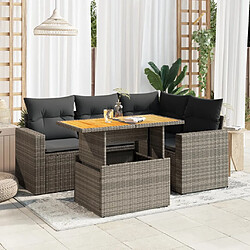 vidaXL Salon de jardin 5 pcs avec coussins gris résine tressée