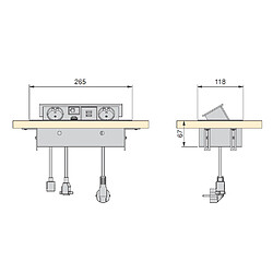 Emuca Multi-connecteur de table, 2 USB + 1 HDMI + 2 prises EU, 265 x 120 mm, Aci