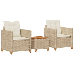 Maison Chic Ensemble de bistro 3 pcs coussins,Table + chaises + coussins de jardin beige résine tressée acacia -GKD885018