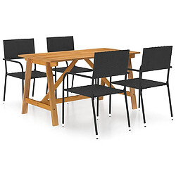 VIDAXL Ensemble Jardin 5 pcs - Noir Ensemble salle à manger - Acacia et acier - Chaises résine tressée empilables