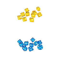 20 pièces dés polyédriques D10 pour donjons et dragons jaune + bleu