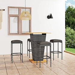 vidaXL Ensemble de bar de jardin 5 pcs et coussins Résine tressée Gris