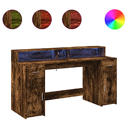 Helloshop26 Bureau table poste de travail meuble d'ordinateur informatique étude et lumières LED chêne fumé 160 x 55 x 91cm bois d'ingénierie brun 02_0023786