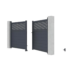 Vente-Unique Portail battant aluminium semi plein à motifs L305 x H166 cm anthracite - BAZIO pas cher