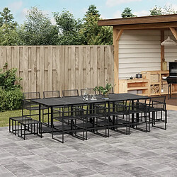 vidaXL Ensemble à manger de jardin 15 pcs noir résine tressée