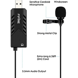 Microphone à revers USB Lavalier, micro d'ordinateur à condensateur cardioïde à clipser Microphone USB Plug and Play avec carte son