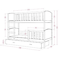 Avis Kids Literie Lit Superposé Tami 90x190 (Sans Matelas) Blanc - gris Livré avec le sommiers et tiroir.