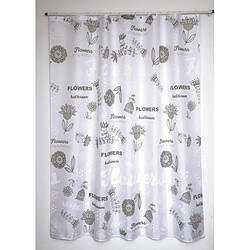 MSV Rideau de douche Polyester FLOWERS 180x200cm QUALITÉ PREMIUM Gris & Blanc - Anneaux inclus