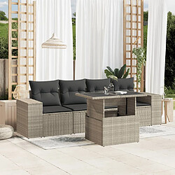 vidaXL Salon de jardin 5 pcs avec coussins gris clair résine tressée