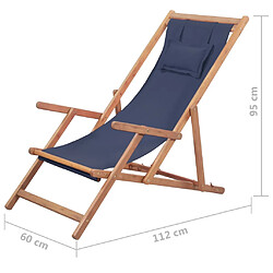 vidaXL Chaise pliable de plage Tissu et cadre en bois Bleu pas cher