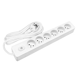 Null Multiprise SELDUR G6FA22B, 6 prises type E + interrupteur à voyant, Blanc, câble 2m