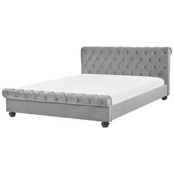 Beliani Lit chesterfield en velours gris clair 180 x 200 cm AVALLON