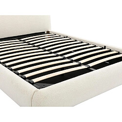 Vente-Unique Lit coffre 140 x 190 cm - Tissu bouclette - Blanc + Matelas - VANARI pas cher