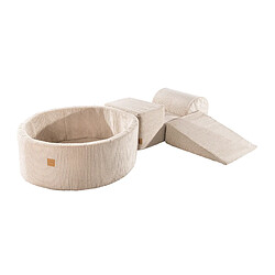 MeowBaby Aire de Jeux en mousse avec Piscine sans Balles, 3 éléments, Aesthetic, Côtelé, Beige