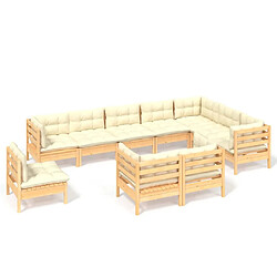 Maison Chic Salon de jardin 10 pcs avec coussins | Ensemble de Table et chaises | Mobilier d'Extérieur crème Bois de pin solide -GKD55218