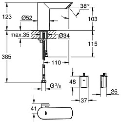 Grohe Mitigeur de lavabo électronique Infrarouge Bau Cosmopolitan E - alimentation sur secteur (transformateur 230V/12V)