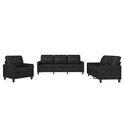 vidaXL Ensemble de canapés 3 pcs avec coussins Noir Similicuir