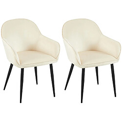 Decoshop26 Set de 2 chaises de salle à manger dossier arrondis avec accoudoirs en velours crème 10_0001527