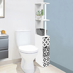 Idmarket Meuble WC étagère bois WILLY 2 portes blanc et motif carreaux de ciment gris