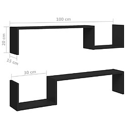 vidaXL Étagères murales 2 pcs noir 100x15x20 cm bois d'ingénierie pas cher