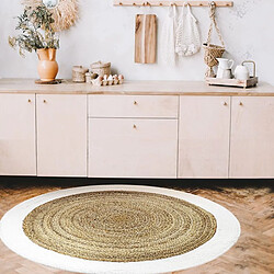 Thedecofactory FUNNY JUTE - Tapis rond en jute et coton bande blanche diam.160 pas cher