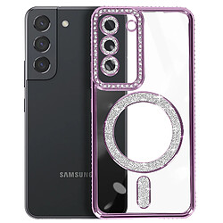 Avizar Coque Diamant pour Samsung Galaxy S22 MagSafe Contour Strass Violet