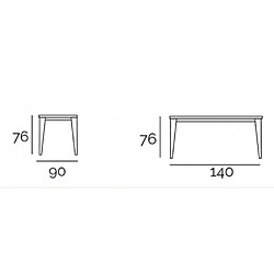 Inside 75 Table repas GEO 4 couverts 140 x 90 x 76 cm pieds chêne plateau verre blanc