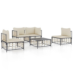 Maison Chic Salon de jardin 5 pcs + coussins - Mobilier/Meubles de jardin - Table et chaises d'extérieur anthracite résine tressée -MN36260