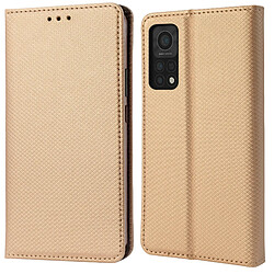 Moozy Case Flip Cover pour Xiaomi Mi 10T 5G et Mi 10T Pro 5G, Or - Étui à Rabat Magnétique Intelligent avec Porte-Cartes et Support