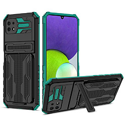 Coque en TPU anti-rayures avec béquille et porte-carte vert noirâtre pour votre Samsung Galaxy A22 5G (EU Version)