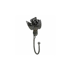 L'Héritier Du Temps Patère Unique Porte Serviettes Murale ou Porte Torchons Motif Fleurs en Fer Patiné Gris 6x7,5x15,5cm