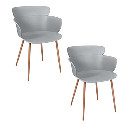 The Home Deco Factory Lot de 2 fauteuils coque Lorens en polypropylène et métal - Gris et Marron