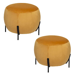 Toilinux 2 Tabourets design velours Calabaza - Diam. 44 x H. 35 cm - Jaune ocre