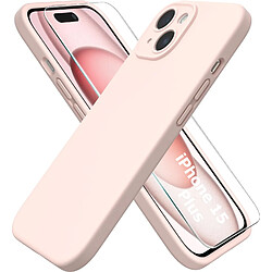 Coque Pour iPhone 15 Plus Silicone Rose + Verre Trempe Little Boutik®