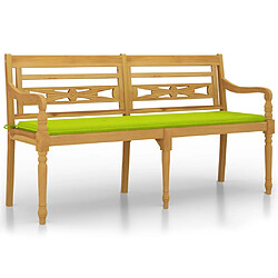 vidaXL Banc Batavia avec coussin vert brillant 150 cm Bois teck massif